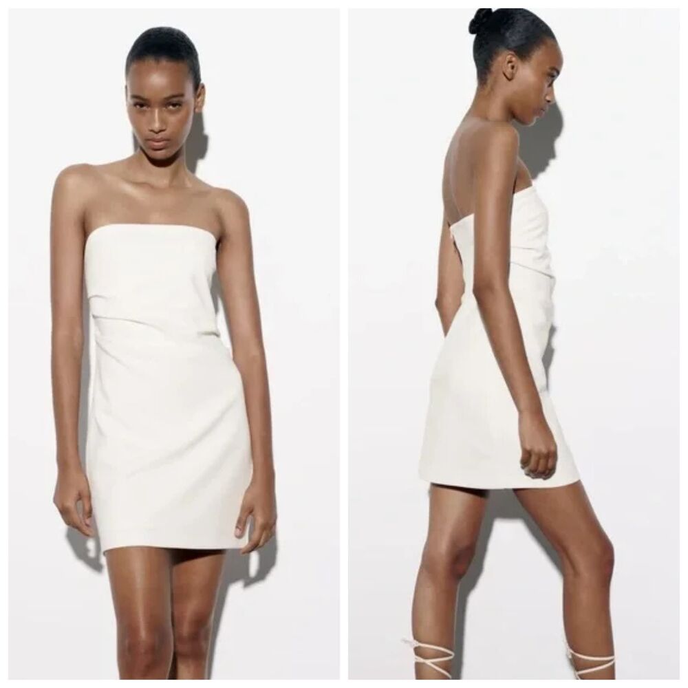 Zara Women's Knit Ruched Strapless Mini Romper White Sz XS NWT 70